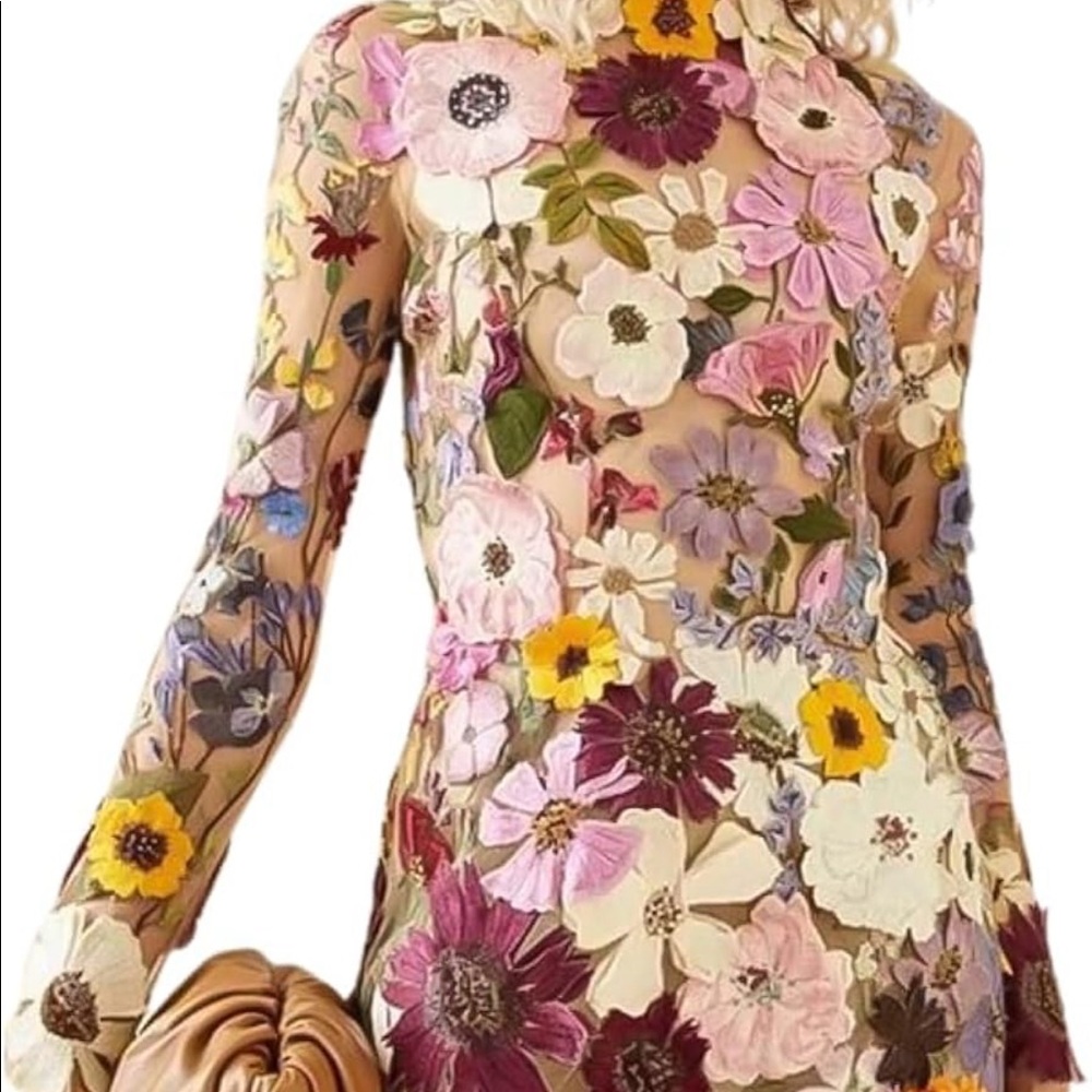 3D floral embroidered dress